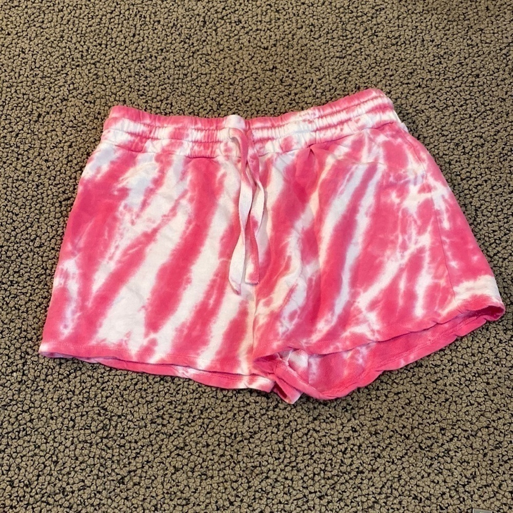 Sundown by Splendid Pink & White Tie Dye Drawstring Shorts Size Small- Like New